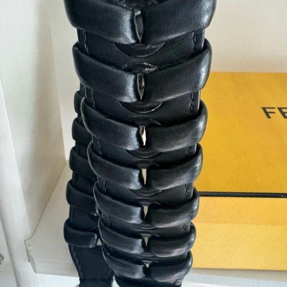 Fendi Like New Black Leather Bag Strap with Box